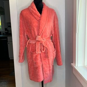 Aegean Apparel Coral Plush Fleece Robe Cozy Shawl Collar Tie Waist Bathrobe S